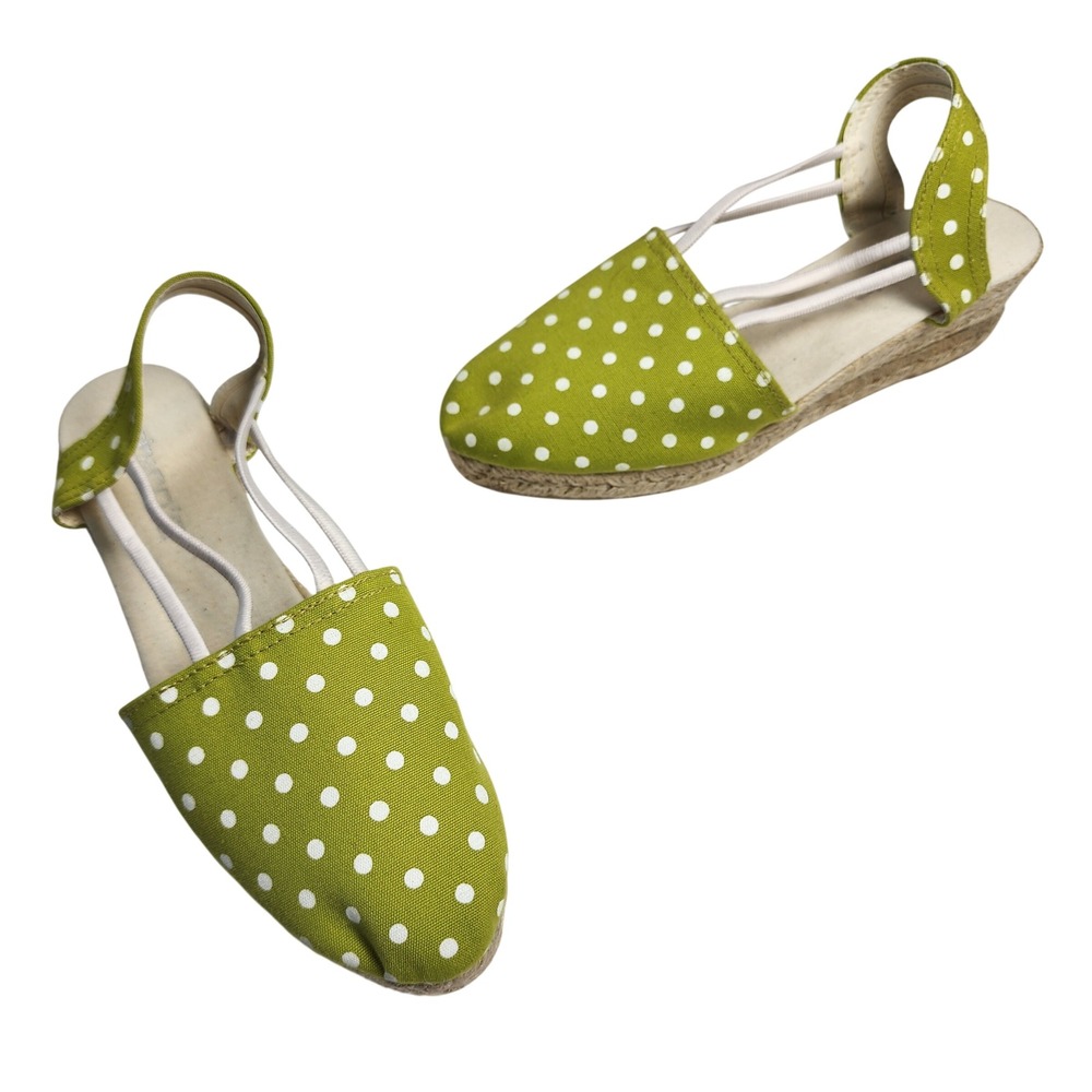 Chicos Espadrille Wedge Sandals Womens US 8 Green Polka Dot Made in Spain Casual